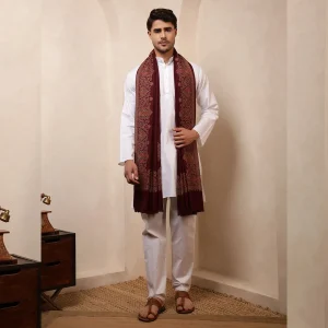 Men's Wine Color Blanket Wrap Paisley Shawl - Image 7