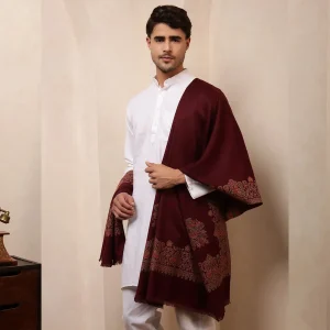 Men's Wine Color Blanket Wrap Paisley Shawl - Image 3