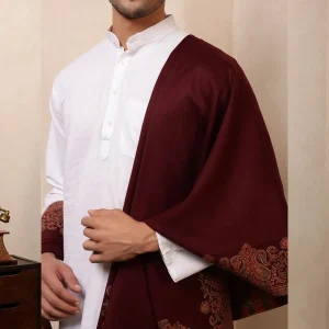 Men's Wine Color Blanket Wrap Paisley Shawl - Image 8