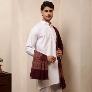 Men's Wine Color Blanket Wrap Paisley Shawl - Image 4