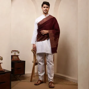 Men's Wine Color Blanket Wrap Paisley Shawl - Image 6