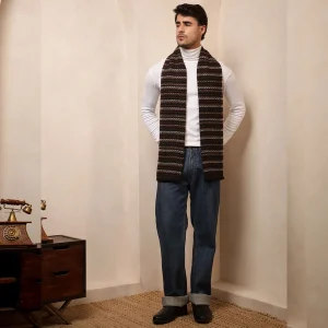Men's Wine Color Striped Scarf Winter Woolen Muffler - Image 5