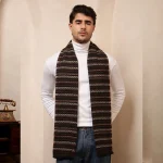 Men's Wine Color Striped Scarf Winter Woolen Muffler
