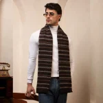 Men's Wine Color Striped Scarf Winter Woolen Muffler - Image 2