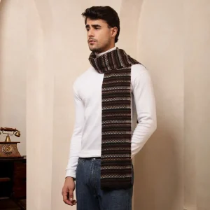 Men's Wine Color Striped Scarf Winter Woolen Muffler - Image 3