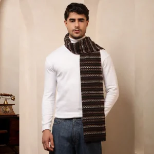 Men's Wine Color Striped Scarf Winter Woolen Muffler - Image 4