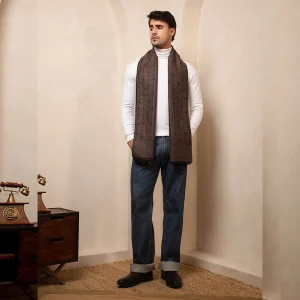 Men's Winter Reversible Scarf Brown Striped Muffler - Image 5