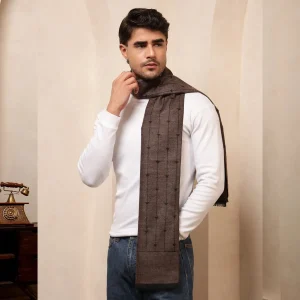 Men's Winter Reversible Scarf Brown Striped Muffler - Image 4