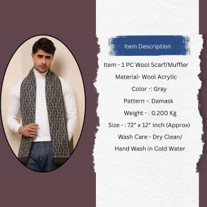 Men's Winter Wear Warm Scarves Gray Woolen Muffler - Image 9