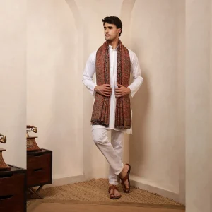 Mughal Geometric Pattern Wear Men's Cashmere Shawl - Image 7