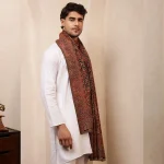 Mughal Geometric Pattern Wear Men's Cashmere Shawl - Image 5