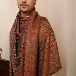 Mughal Geometric Pattern Wear Men's Cashmere Shawl - Image 9