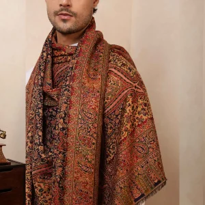 Mughal Geometric Pattern Wear Men's Cashmere Shawl - Image 9