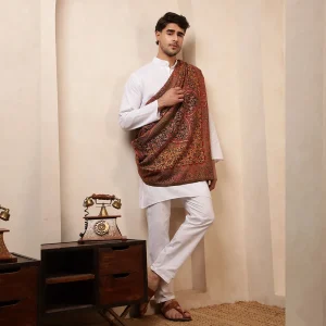 Mughal Geometric Pattern Wear Men's Cashmere Shawl - Image 6