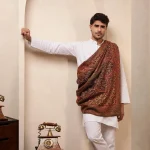 Mughal Geometric Pattern Wear Men's Cashmere Shawl - Image 4