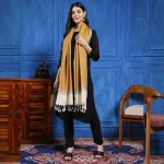 Mustard Floral Jamawar Stole Winter Neck Wool scarf - Image 3