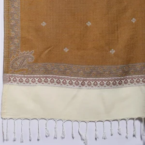 Mustard Floral Jamawar Stole Winter Neck Wool scarf - Image 5