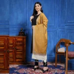 Mustard Floral Jamawar Stole Winter Neck Wool scarf - Image 2