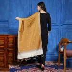 Mustard Floral Jamawar Stole Winter Neck Wool scarf - Image 6