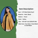 Mustard Floral Jamawar Stole Winter Neck Wool scarf - Image 7