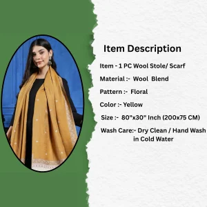 Mustard Floral Jamawar Stole Winter Neck Wool scarf - Image 7