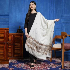 NEW Kashmiri Stole White Color Pashmina Scarf - Image 3