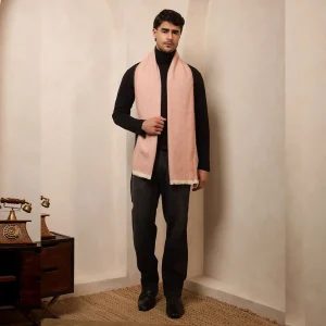 Peach Wool Muffler Handmade Herringbone Scarf - Image 3