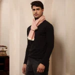 Peach Wool Muffler Handmade Herringbone Scarf - Image 4