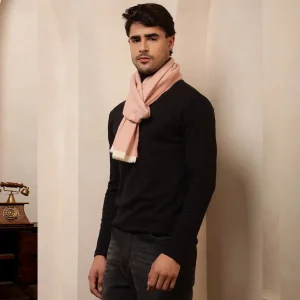 Peach Wool Muffler Handmade Herringbone Scarf - Image 4