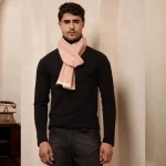 Peach Wool Muffler Handmade Herringbone Scarf - Image 5
