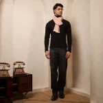 Peach Wool Muffler Handmade Herringbone Scarf - Image 6