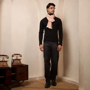 Peach Wool Muffler Handmade Herringbone Scarf - Image 6