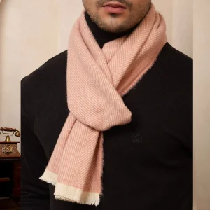 Peach Wool Muffler Handmade Herringbone Scarf - Image 7