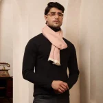 Peach Wool Muffler Handmade Herringbone Scarf - Image 2