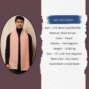 Peach Wool Muffler Handmade Herringbone Scarf - Image 9