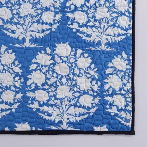 Quilted Sofa Decorative Throw Blue Tree Print Cotton Blanket - Image 5