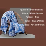 Quilted Sofa Decorative Throw Blue Tree Print Cotton Blanket - Image 3