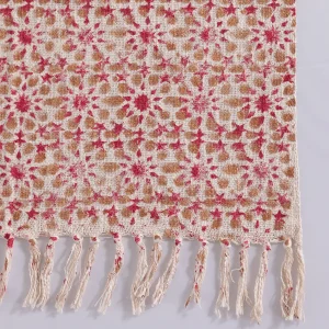 Red Beige Floral Printed Handloom Cotton Sofa Throw - Image 4