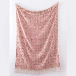 Red Beige Floral Printed Handloom Cotton Sofa Throw - Image 6