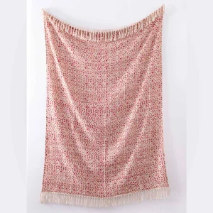 Red Beige Floral Printed Handloom Cotton Sofa Throw - Image 6