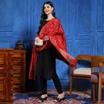 Red Floral Soft Wool Shawl 80"x40" - Image 2