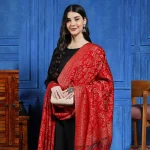 Red Floral Soft Wool Shawl 80"x40"