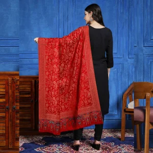 Red Floral Soft Wool Shawl 80"x40" - Image 5