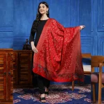 Red Floral Soft Wool Shawl 80"x40" - Image 3