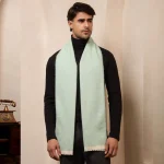 Sea Green Wool Muffler Herringbone Pattern Scarf