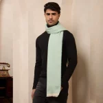 Sea Green Wool Muffler Herringbone Pattern Scarf - Image 3
