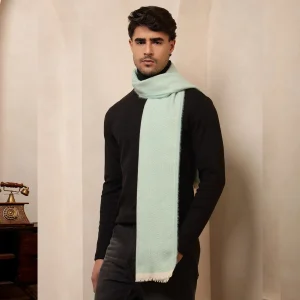 Sea Green Wool Muffler Herringbone Pattern Scarf - Image 3