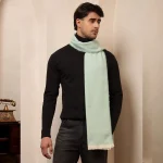 Sea Green Wool Muffler Herringbone Pattern Scarf - Image 2