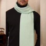 Sea Green Wool Muffler Herringbone Pattern Scarf - Image 7