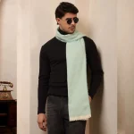 Sea Green Wool Muffler Herringbone Pattern Scarf - Image 5
